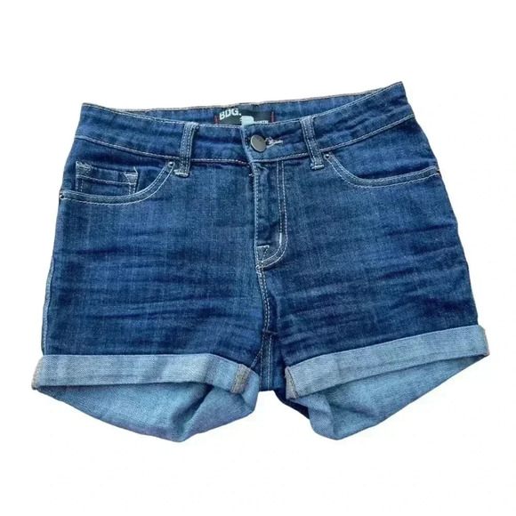 Women’s BDG Urban Outfitters Denim Shortie Shorts• Blue Dark Wash Cuff Mid Rise - Picture 1 of 9